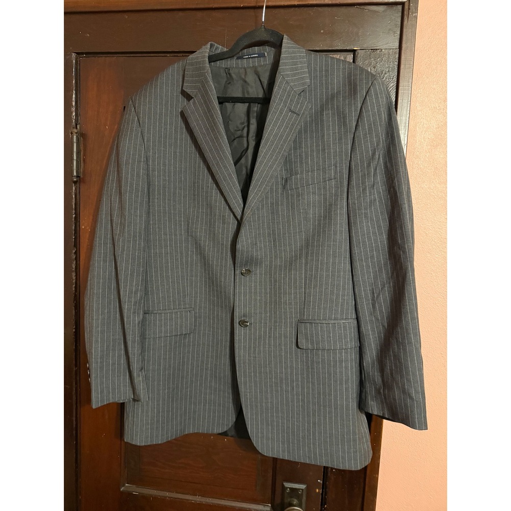 Chaps Ralph Lauren Mens Blazer Sport Coat Gray Pinstripe 2 Button 44L